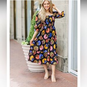 J. Marie The Avery Square Ruched Midi Dress
